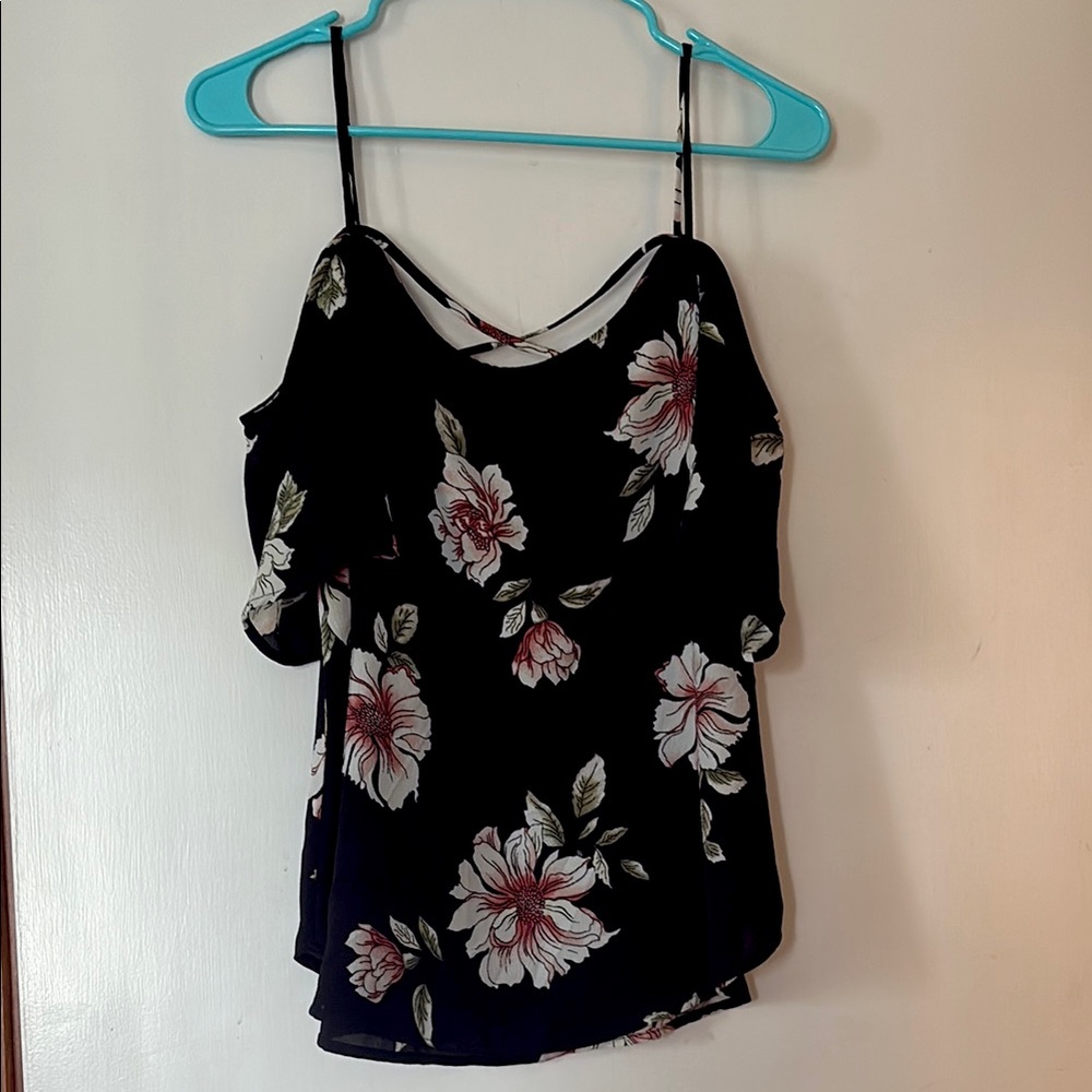 Floral Black Cold Shoulder Top